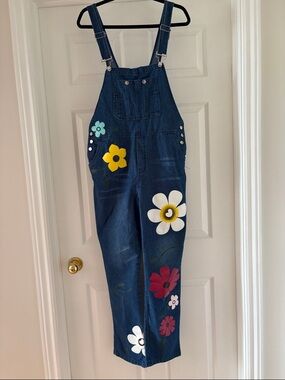 Source Unknown Blue Denim Women’s Floral Overalls